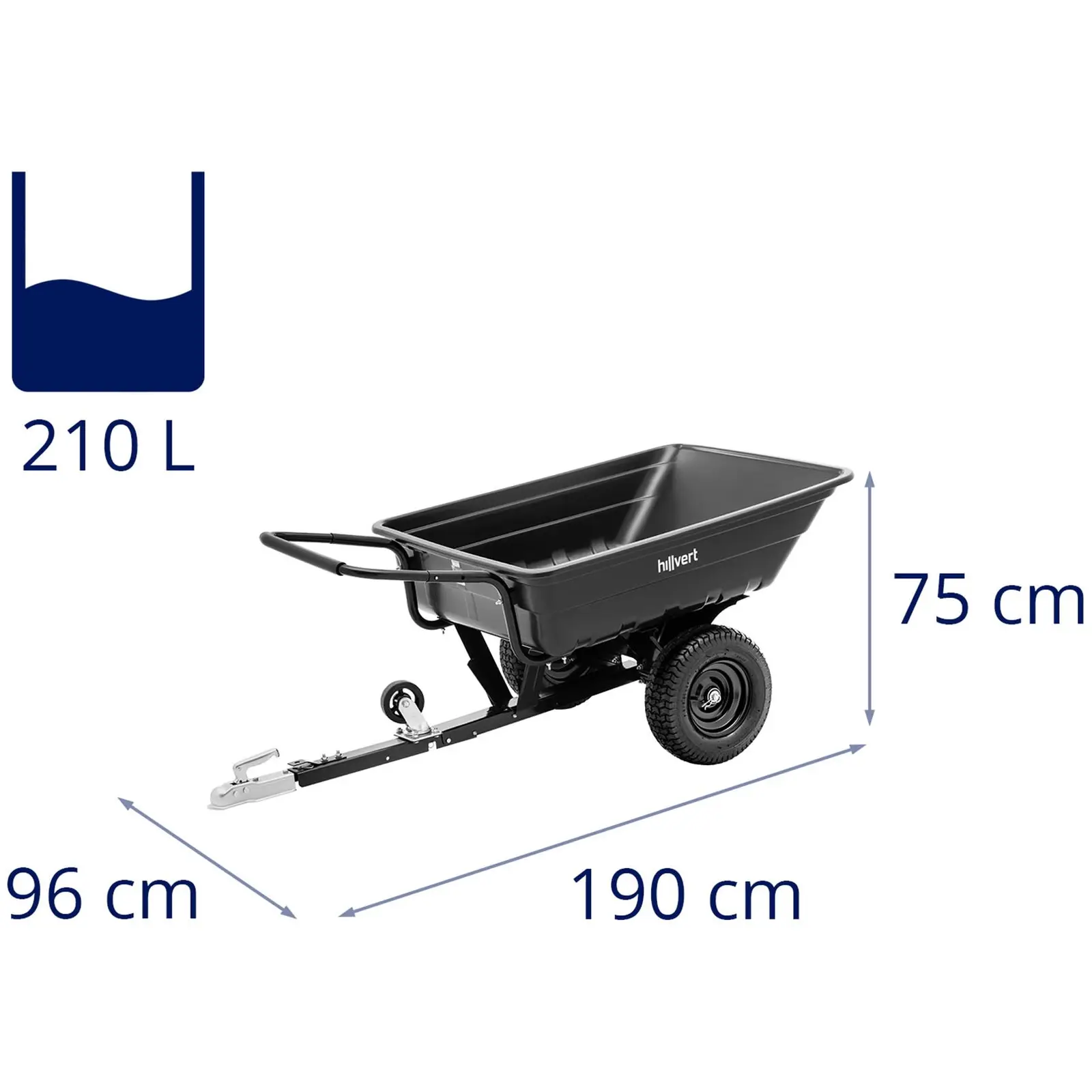 Wózek ogrodowy - z zaczepem przyczepy - 300 kg - uchylny - 210 l