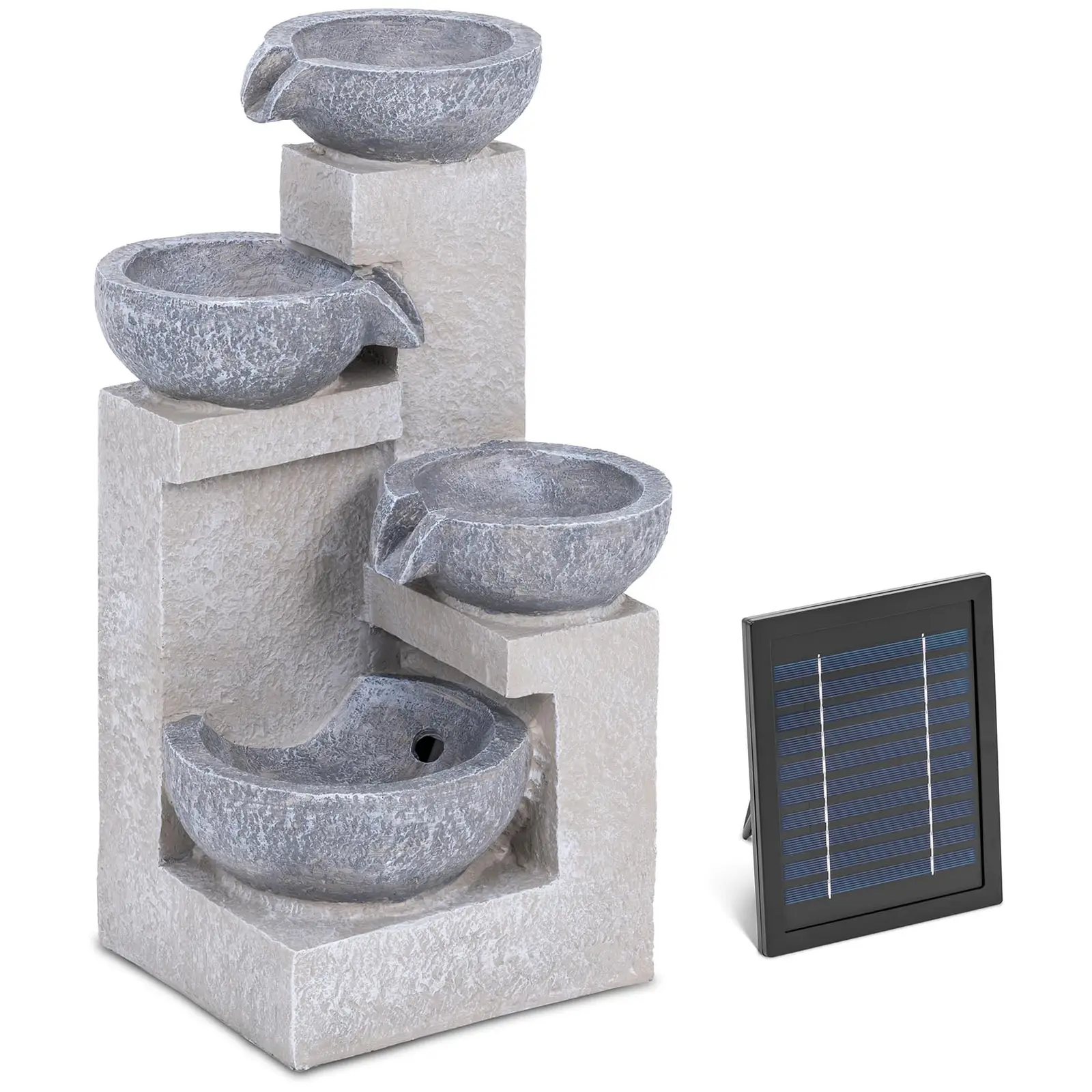Fontanna ogrodowa solarna - 4 misy na ściance betonowej - oświetlenie LED