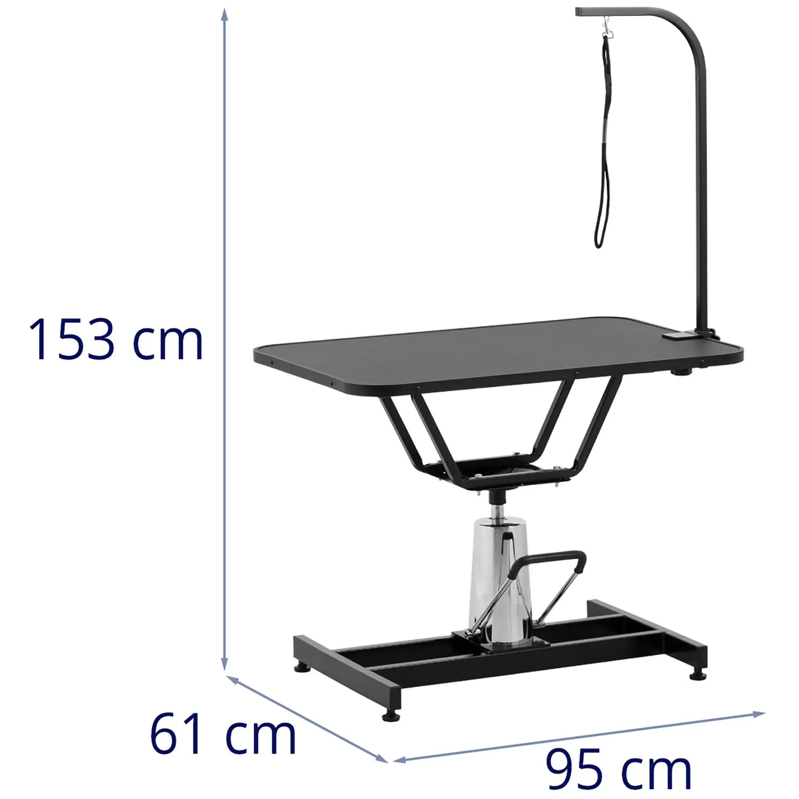 Stół groomerski - 905 x 605 mm - regulowana wysokość 70-84 cm - 60 kg - 1 smycz