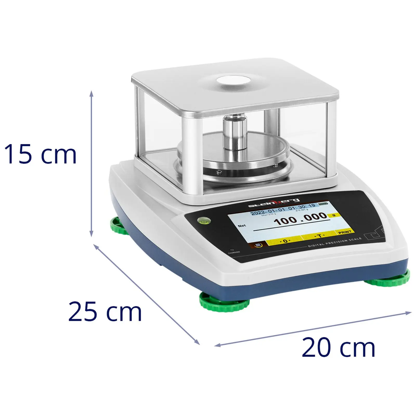 Waga laboratoryjna - 200 g / 0,001 g - Ø98 mm - dotykowy panel LCD - szklana osłona przeciwpodmuchowa