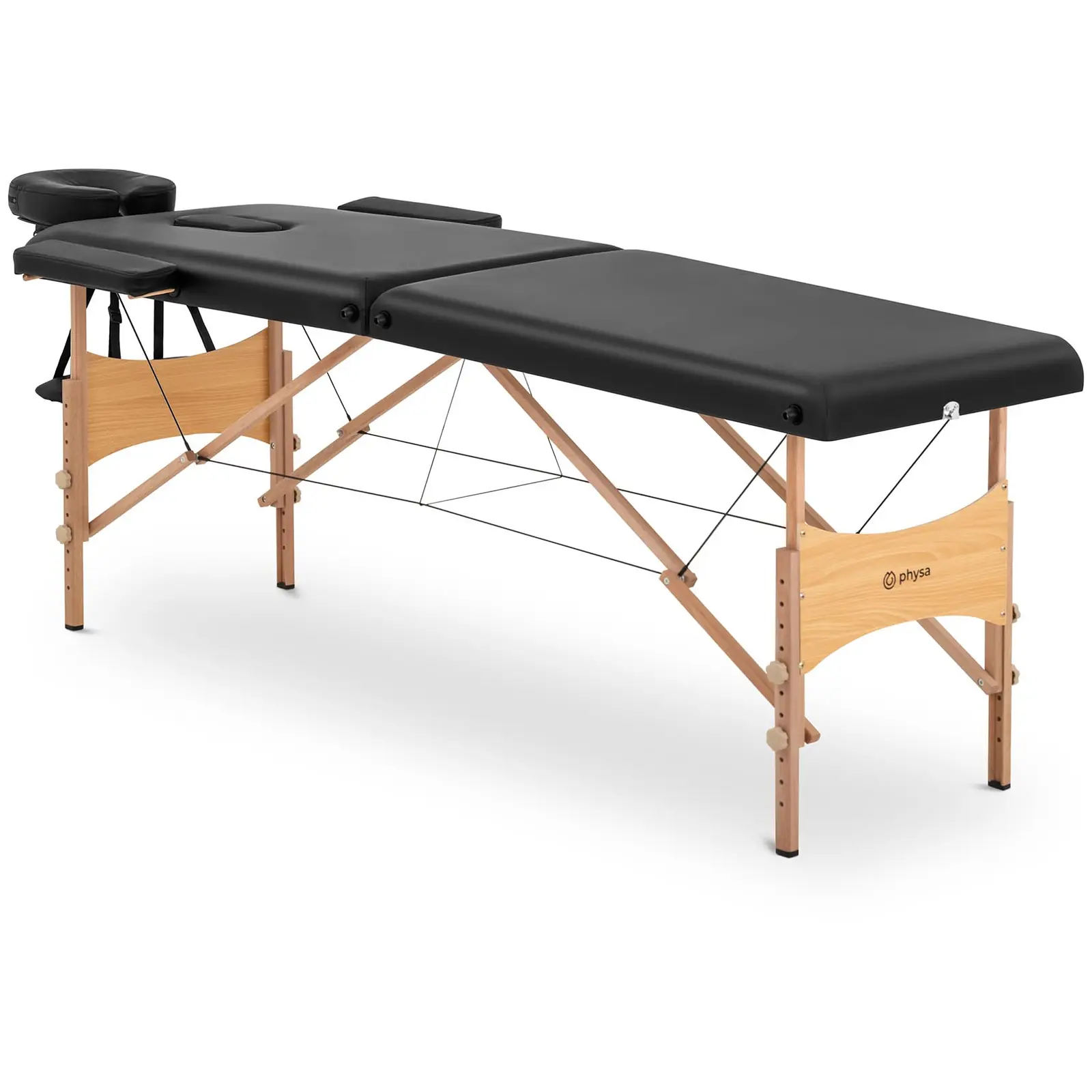 Łóżko do masażu składane - bardzo szerokie (70 cm) - odchylany zagłówek i podnóżek - drewno bukowe - czarne