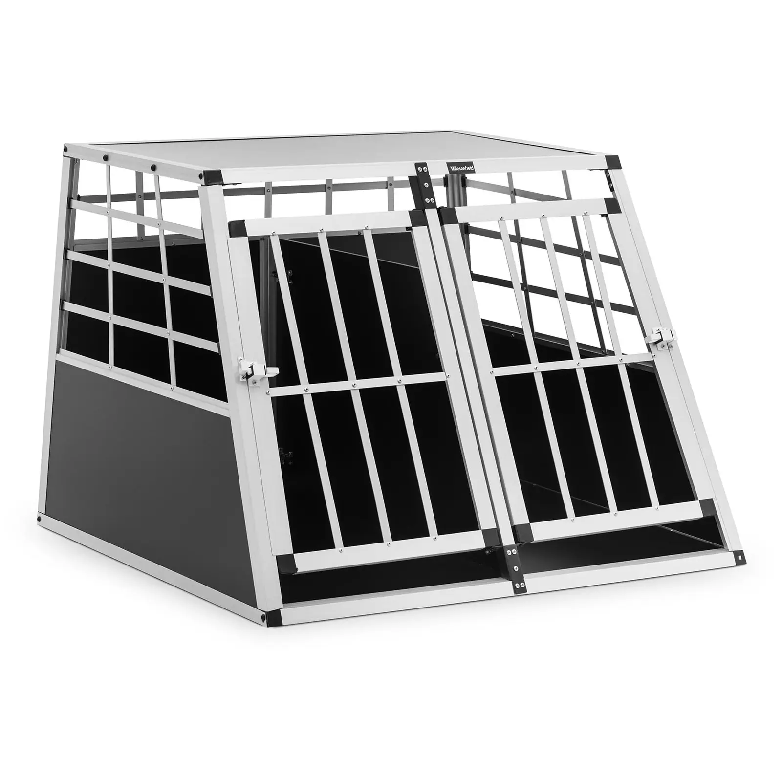 Transporter dla psa - aluminiowy - kształt trapezu - 95 x 85 x 70 cm - z przegrodą