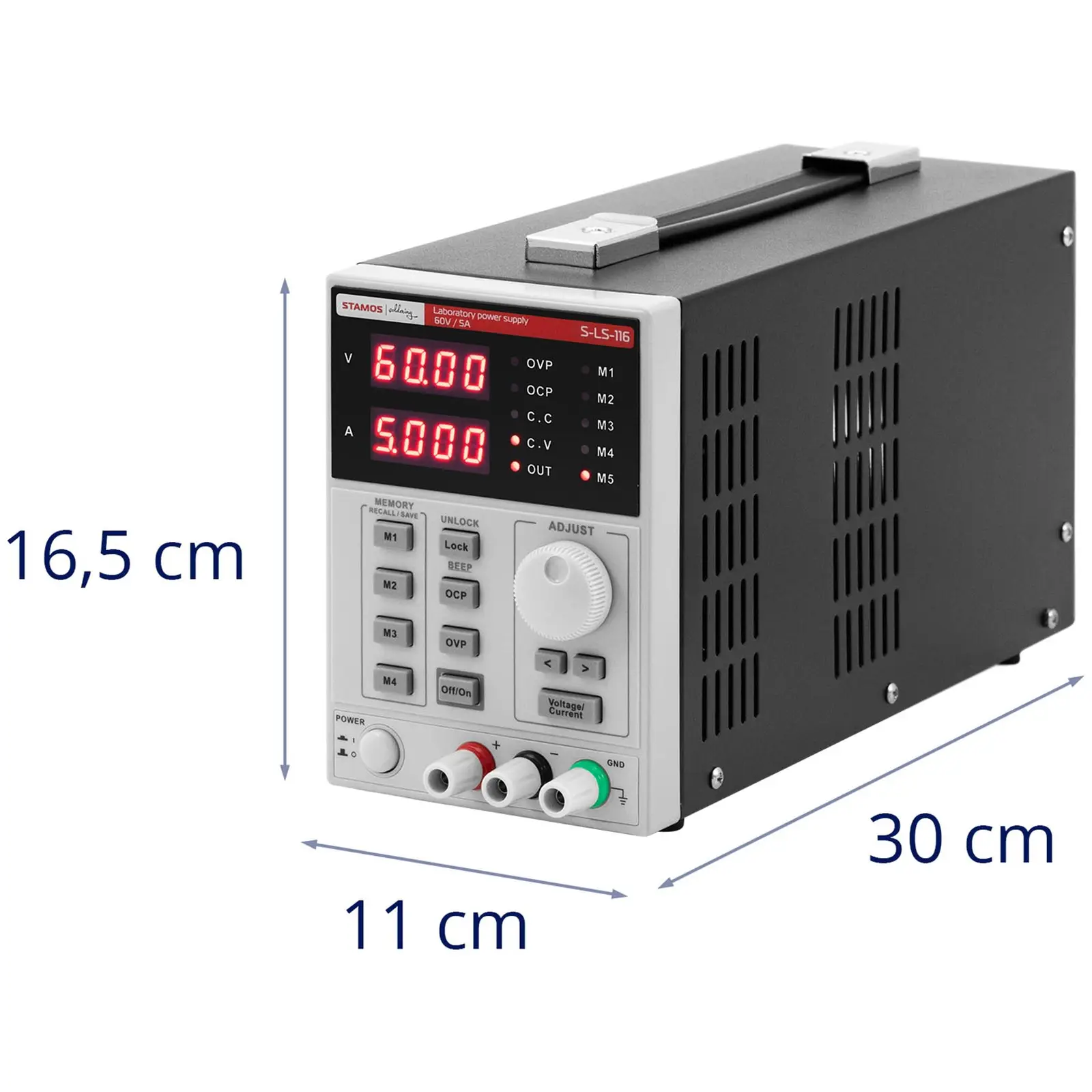 Zasilacz laboratoryjny - 0-60 V - 0-5 A DC - 300 W - 5 miejsc pamięci - wyświetlacz LED - USB/RS232