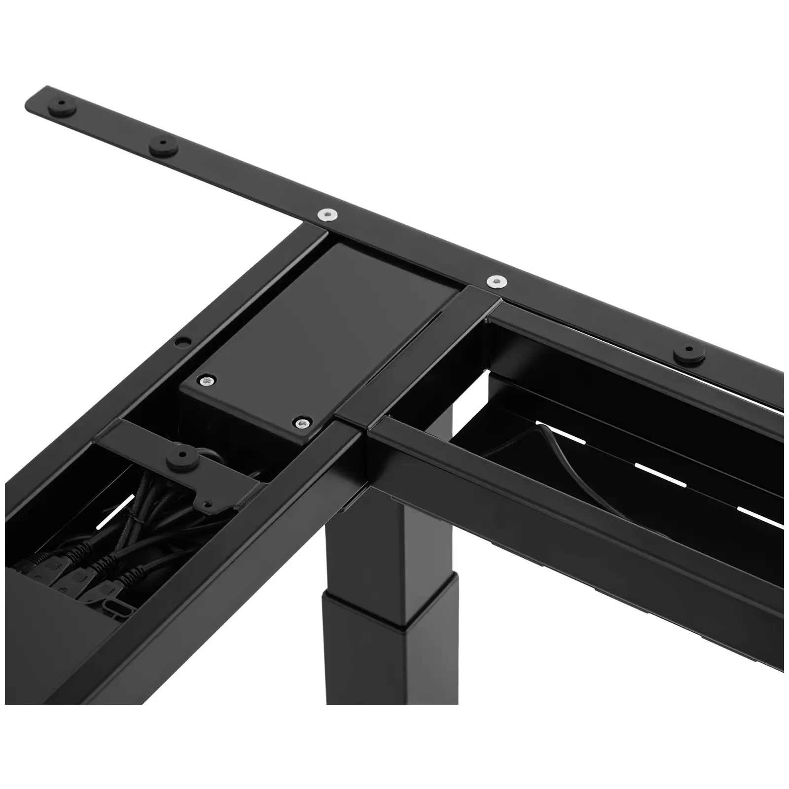 Stelaż biurka elektrycznego narożnego - wysokość 58-123 cm - szerokość z lewej: 90-150 cm / prawej: 110-190 cm - kąt 90° - 150 kg