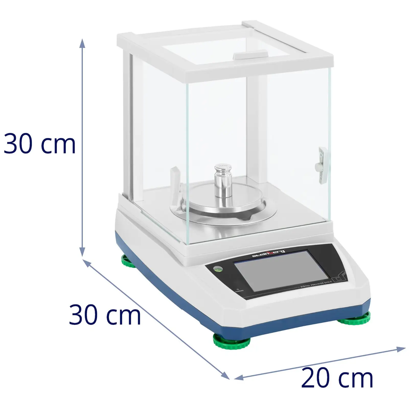 Waga laboratoryjna - 200 g / 0,001 g - Ø98 mm - dotykowy panel LCD - akumulator - szklana osłona przeciwpodmuchowa