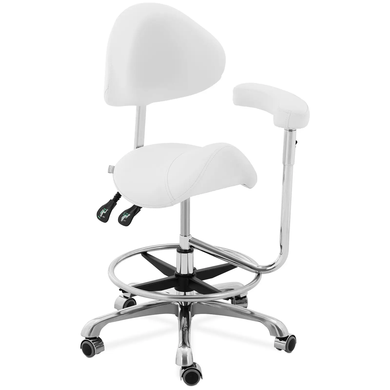 Krzesło siodłowe z podłokietnikiem - oparcie i siedzisko z regulacją wysokości - 51-61 cm - 150 kg - Biały