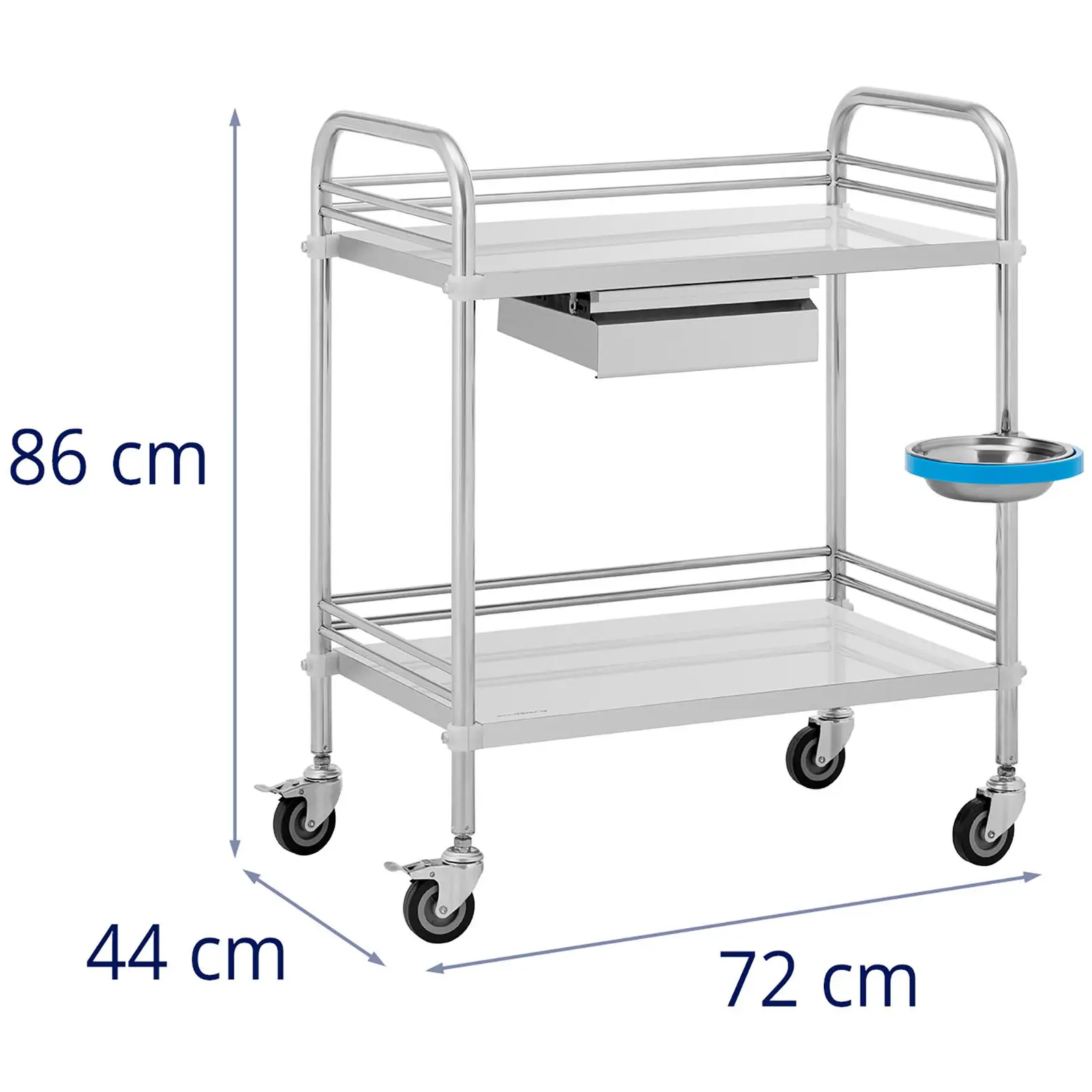 Wózek laboratoryjny - 2 półki po 63 x 40 x 12,5 cm - 1 szuflada - 20 kg