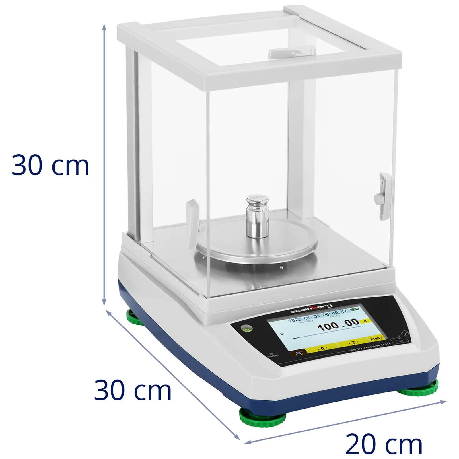 Waga laboratoryjna - 1200 g / 0,01 g - Ø115 mm - dotykowy panel LCD - akumulator - szklana osłona przeciwpodmuchowa