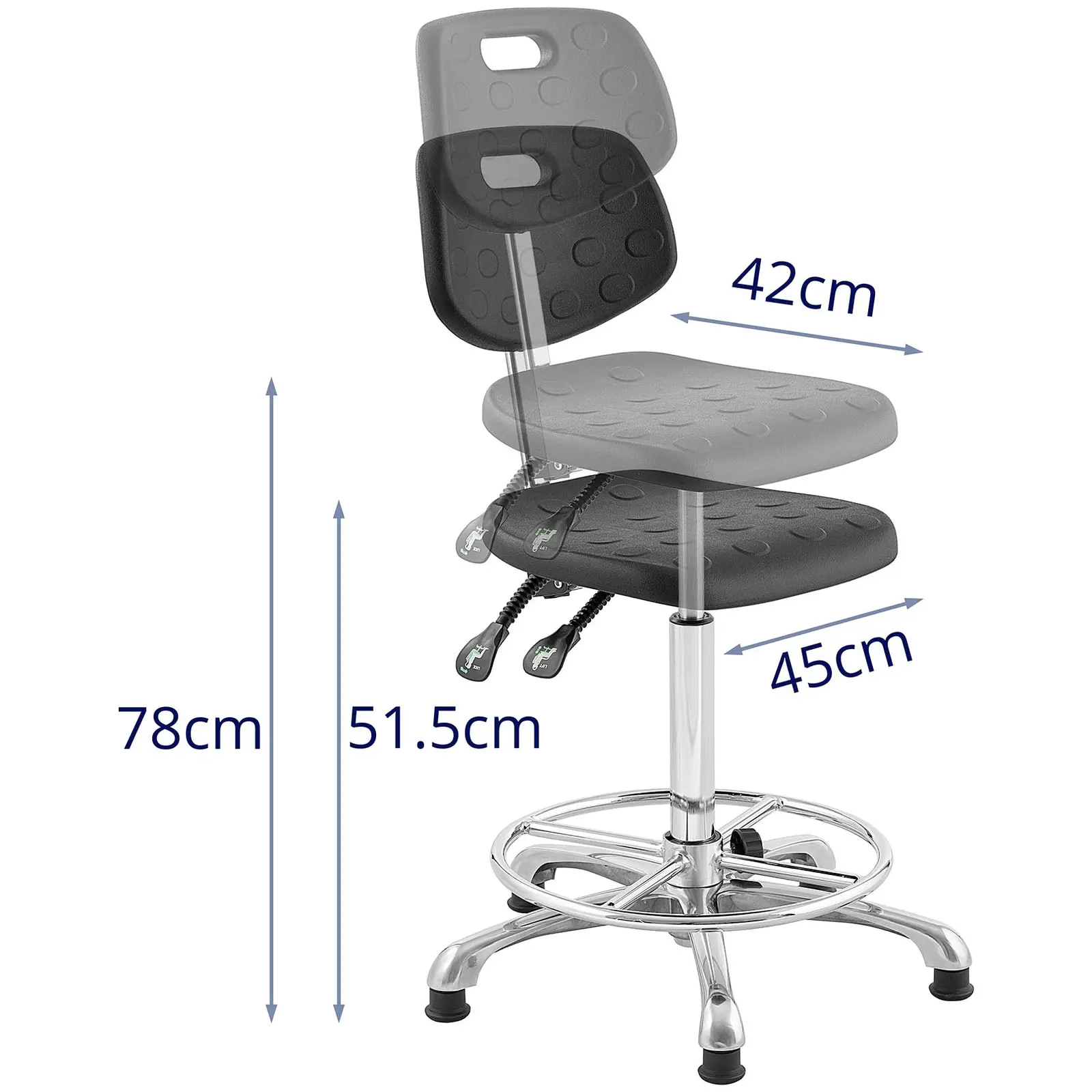 Krzesło przemysłowe - 120 kg - czarne - wysokość 515 - 780 mm