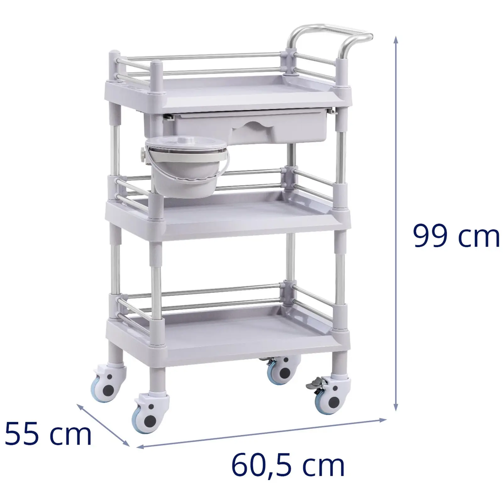 Wózek laboratoryjny - 3 półki 44 x 30 x 14 cm - 1 szuflada - 30 kg
