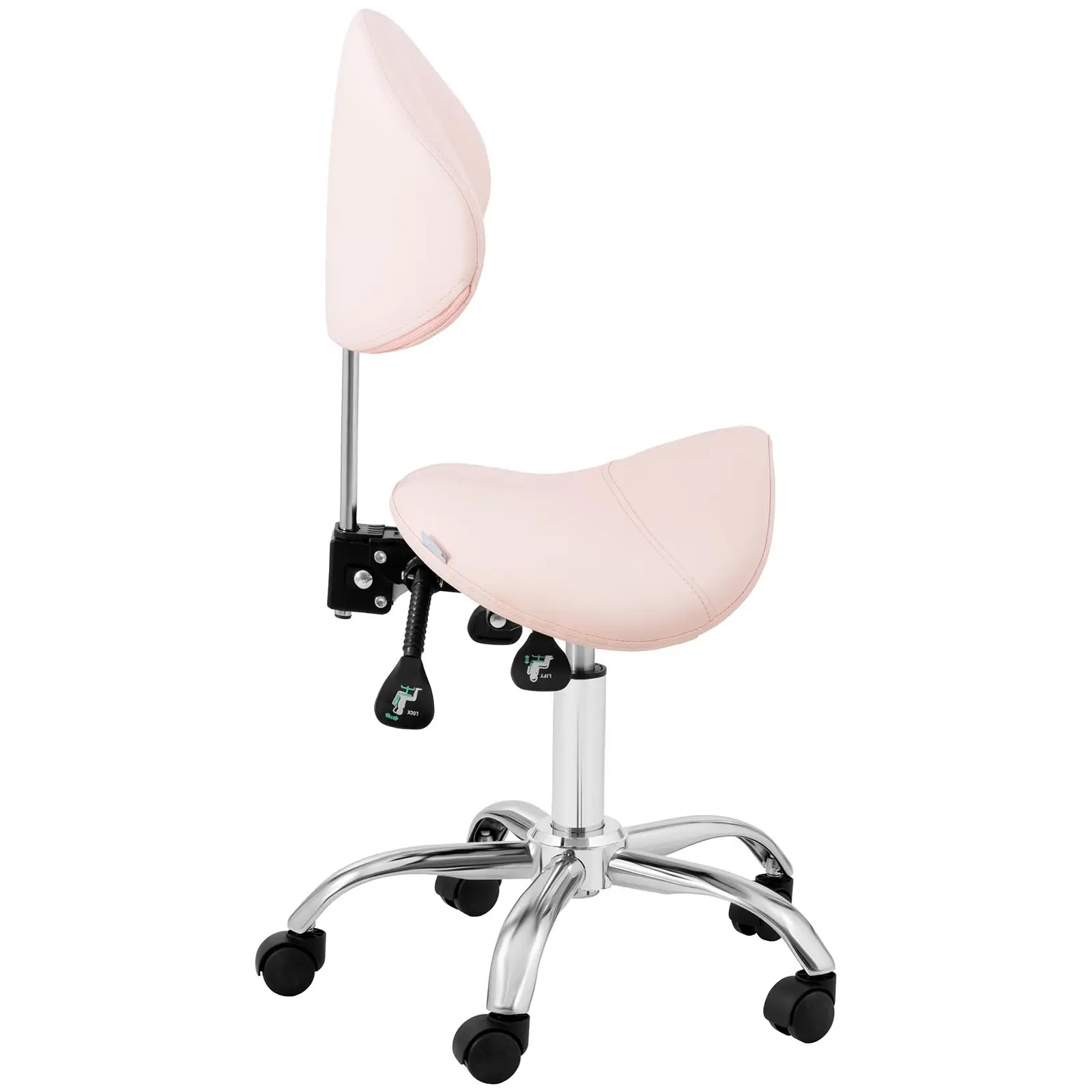Krzesło siodłowe - oparcie i siedzisko z regulacją wysokości - 55-69 cm - 150 kg - Różowy, Srebrny
