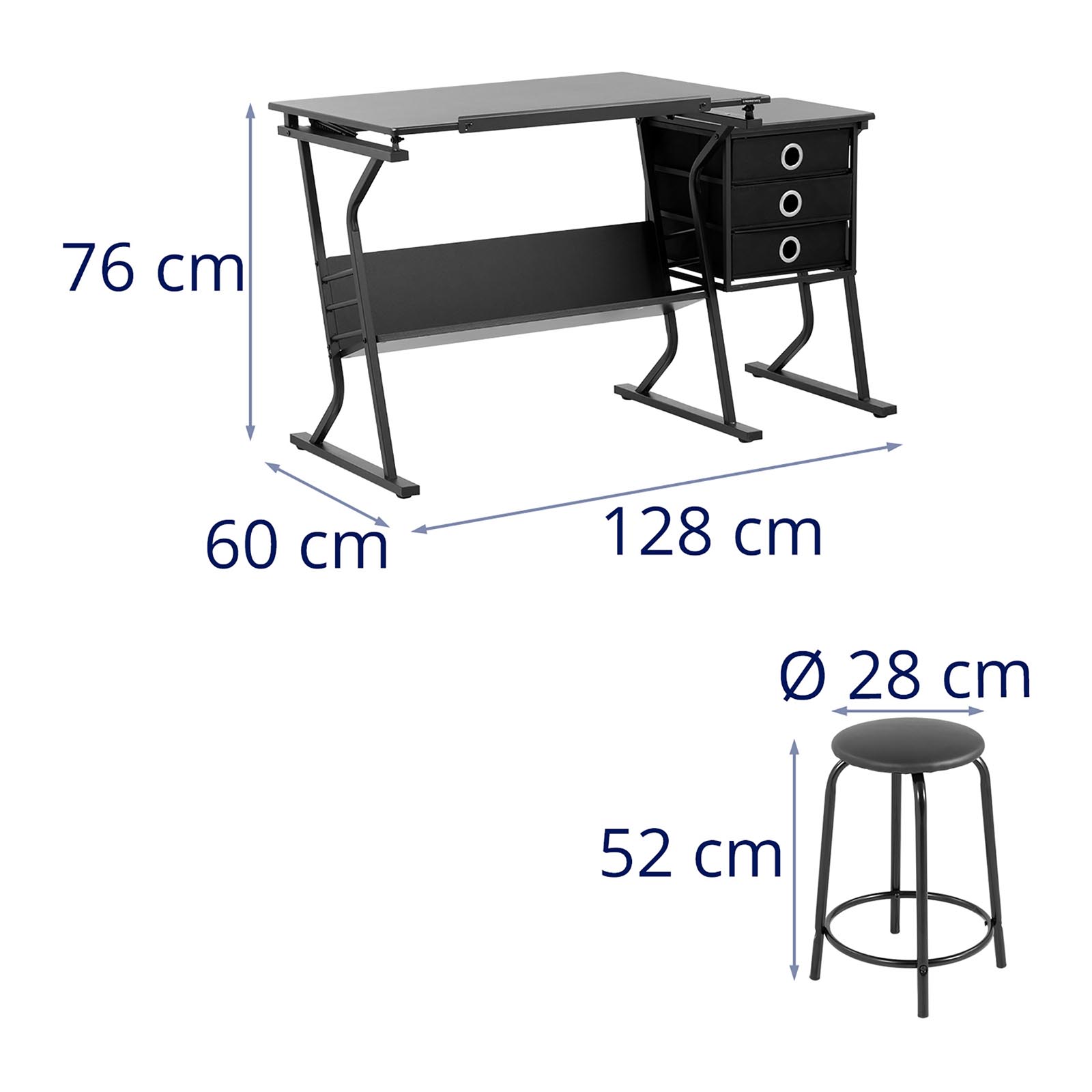 Biurko kreślarskie regulowane ze stołkiem - 90 x 60 cm