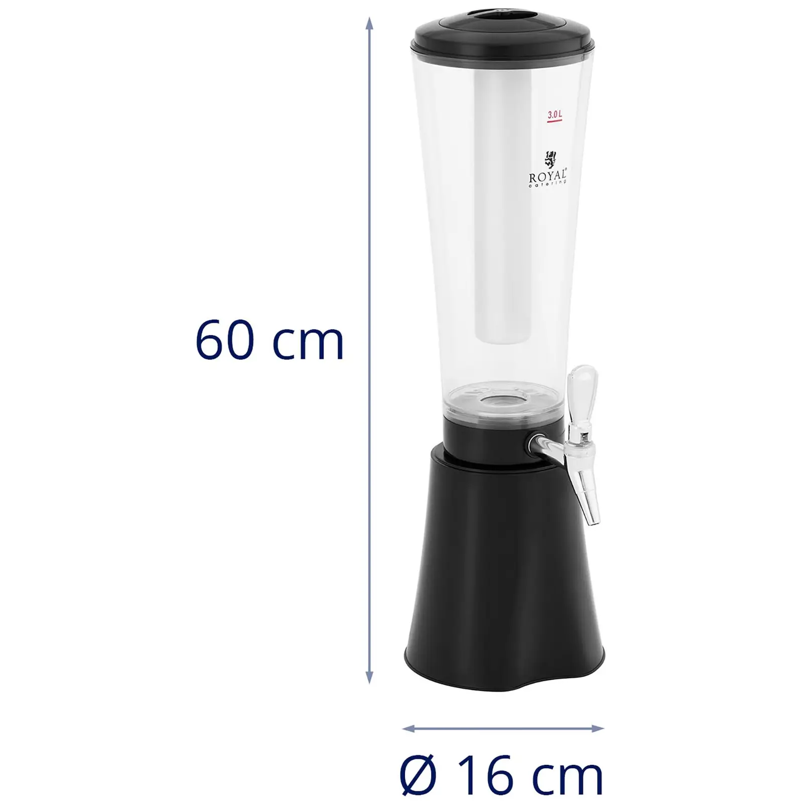 Dyspenser do soków - 3 l - system chłodzenia - do szklanek do 163 mm - z oświetleniem LED - czarny - Royal Catering