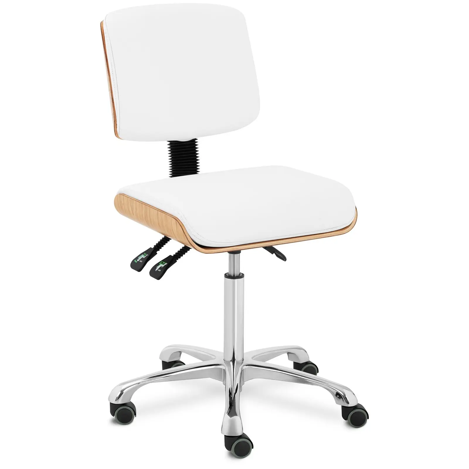 Outlet Krzesło kosmetyczne - 575 - 775 mm - 160 kg - Naturalne drewno, Biały