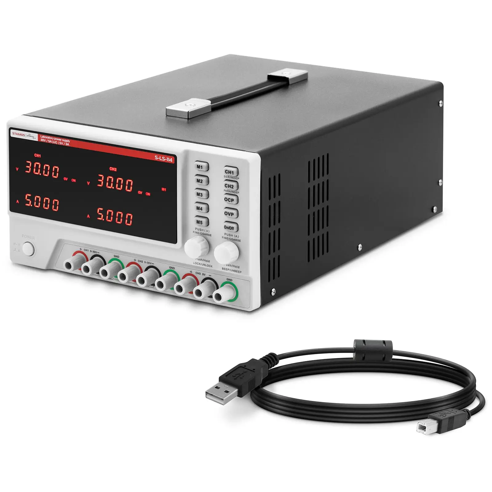 Zasilacz laboratoryjny - 0-30 V - 0-5 DC - 550 W - 5 miejsc pamięci - wyświetlacz LED - USB/RS232