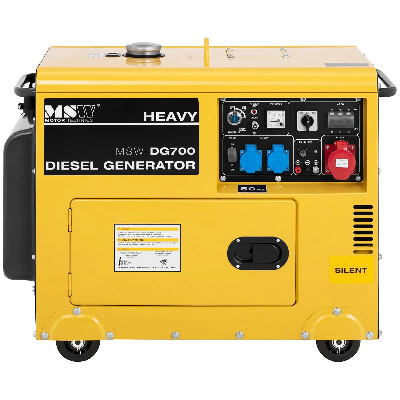 Cichy agregat prądotwórczy Diesel z rozruchem ręcznym - 5000 W - 7 KM - zbiornik 14,5 l - 230/400 V