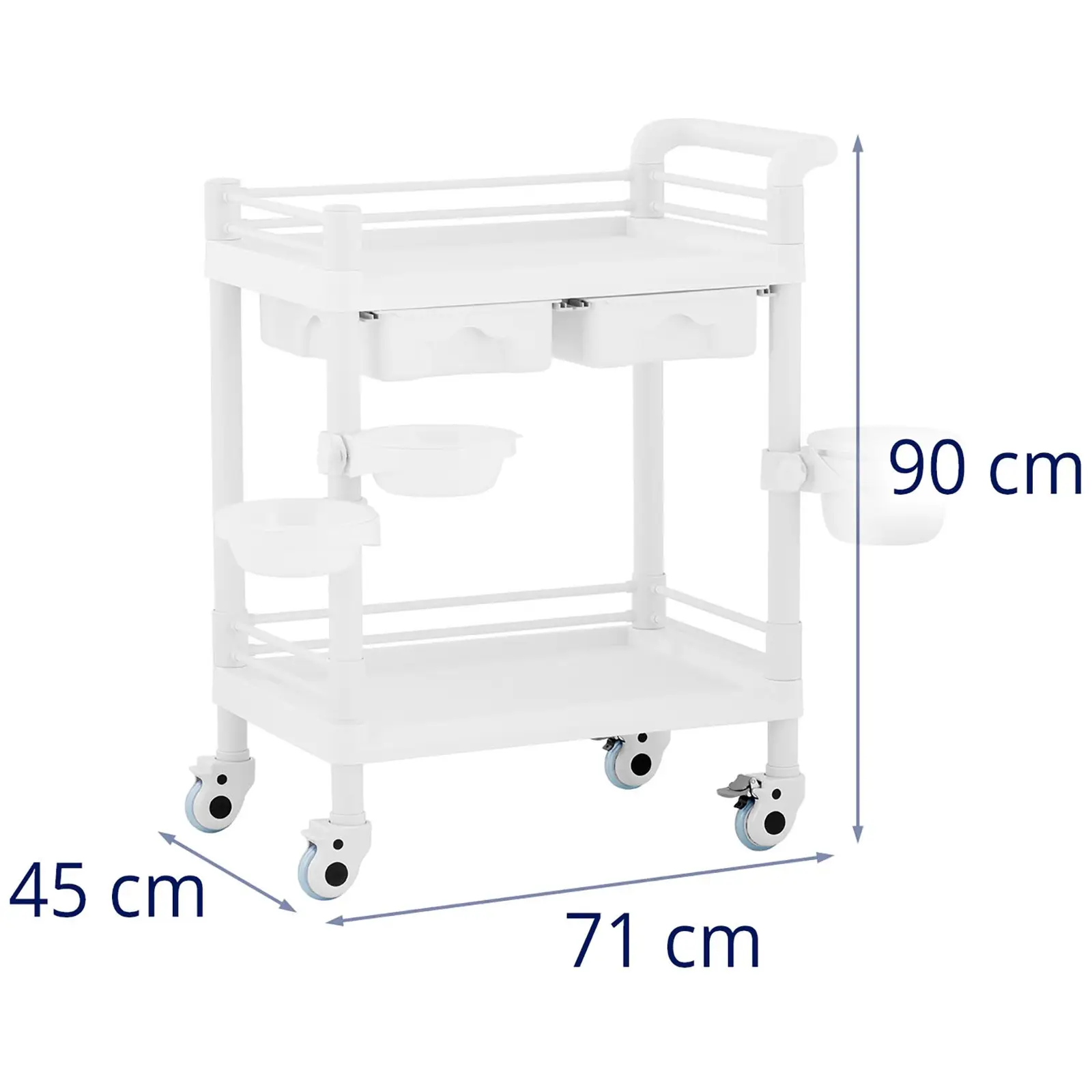 Wózek laboratoryjny - 2 półki po 54 x 38 x 14 cm - 2 szuflady - 3 pojemniki - 20 kg