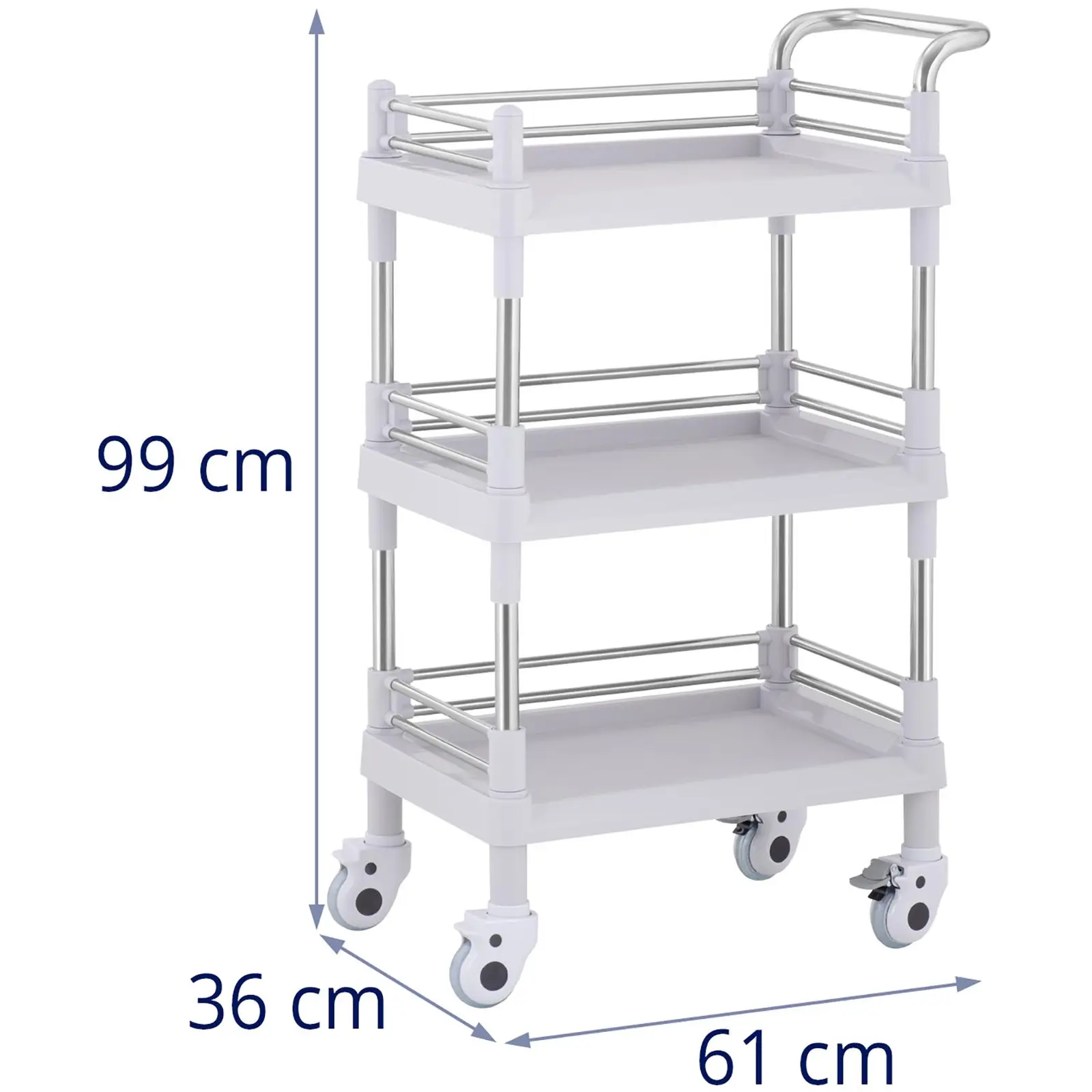 Wózek laboratoryjny - 3 półki 43 x 30 x 5 cm - 30 kg