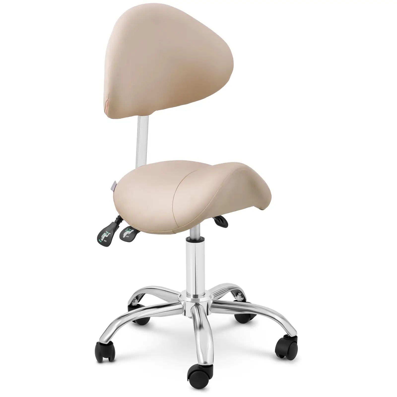 Krzesło siodłowe - oparcie i siedzisko z regulacją wysokości - 55-69 cm - 150 kg - Kremowy, Srebrny