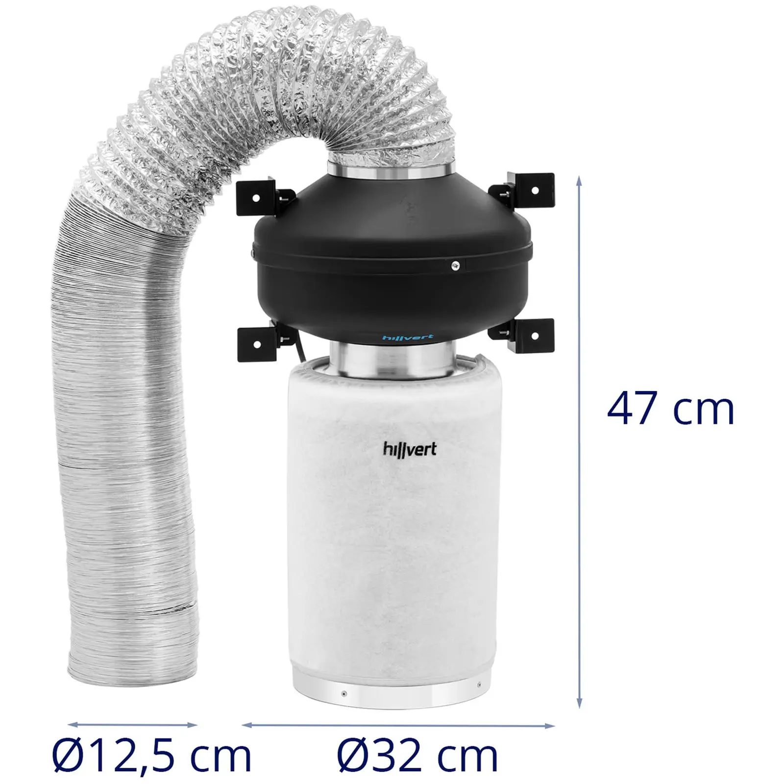 Zestaw wentylacyjny - filtr z węglem aktywnym / wentylator kanałowy / rura wentylacyjna - wylot Ø130 mm