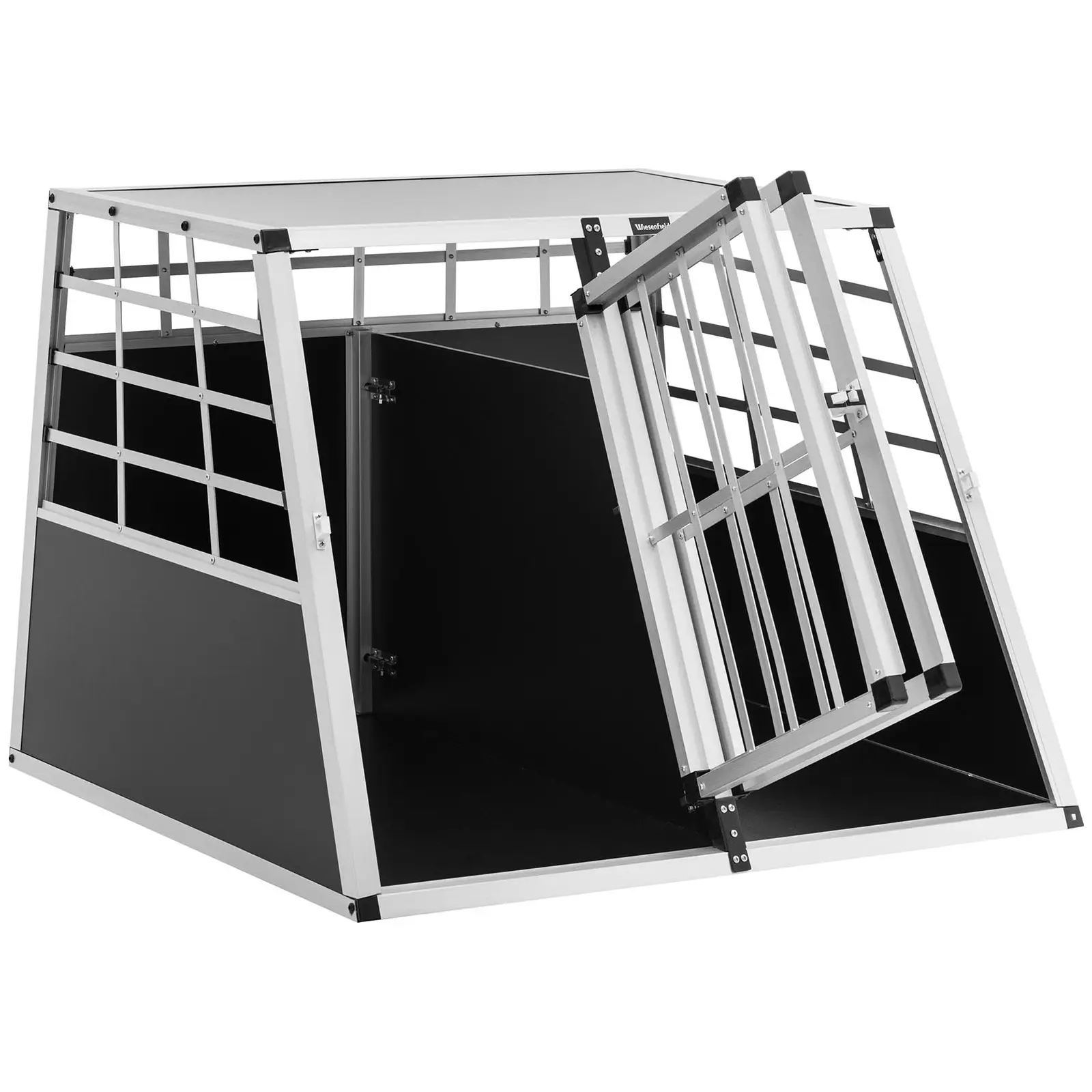 Transporter dla psa - aluminiowy - kształt trapezu - 95 x 85 x 70 cm - z przegrodą