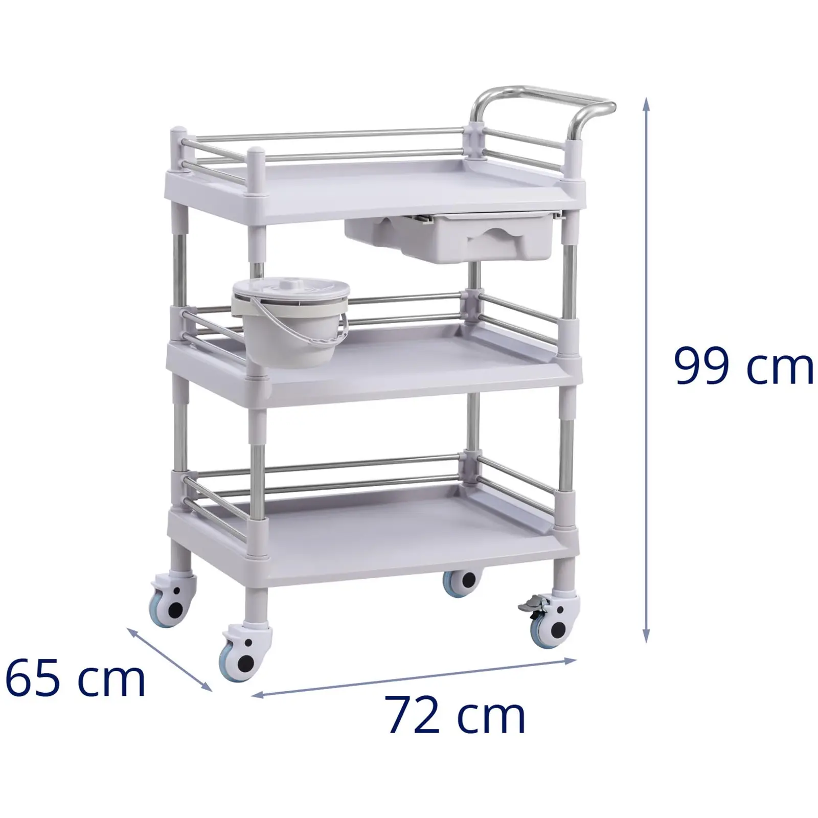 Wózek laboratoryjny - 3 półki 54 x 38 x 14 cm - 1 szuflada - 30 kg