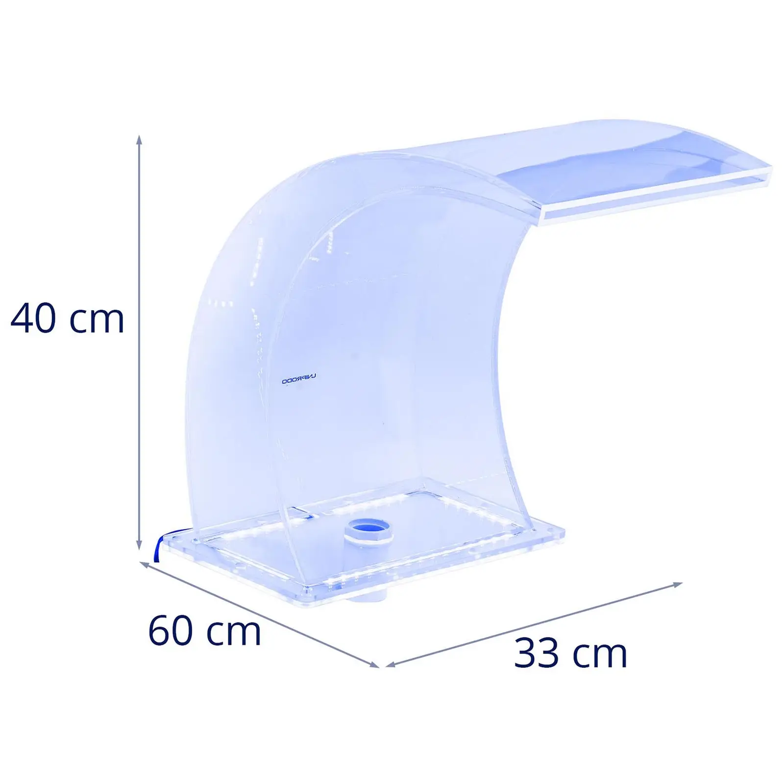 Wylewka wodospadowa - 33 cm - oświetlenie LED - niebieski/biały - wypływ wody 303 mm