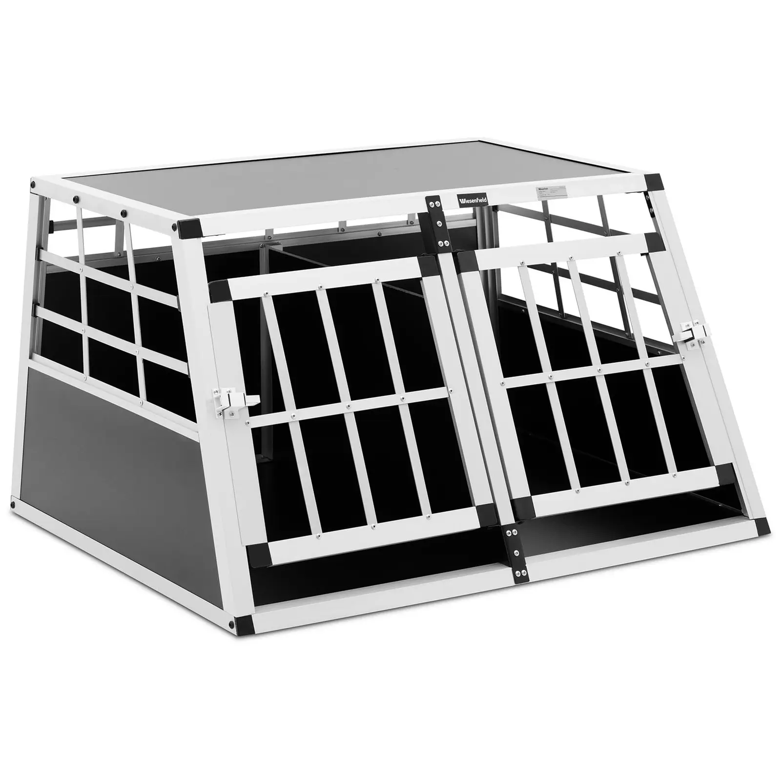 Transporter dla psa - aluminiowy - kształt trapezu - 70 x 90 x 50 cm - z przegrodą