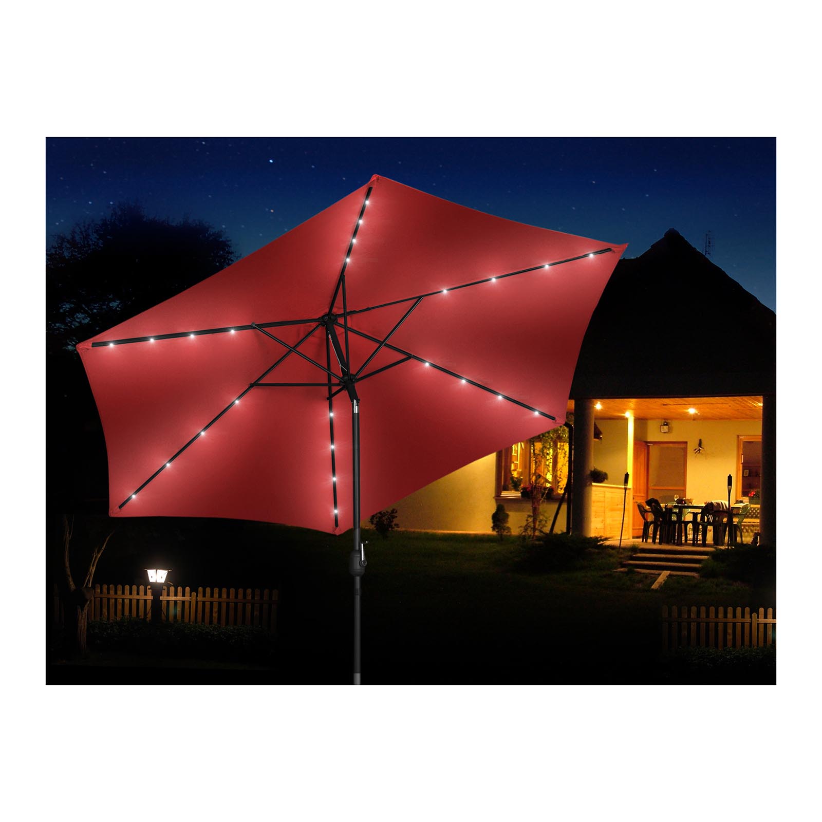 Parasol ogrodowy stojący - Ø300 cm - czerwony - LED